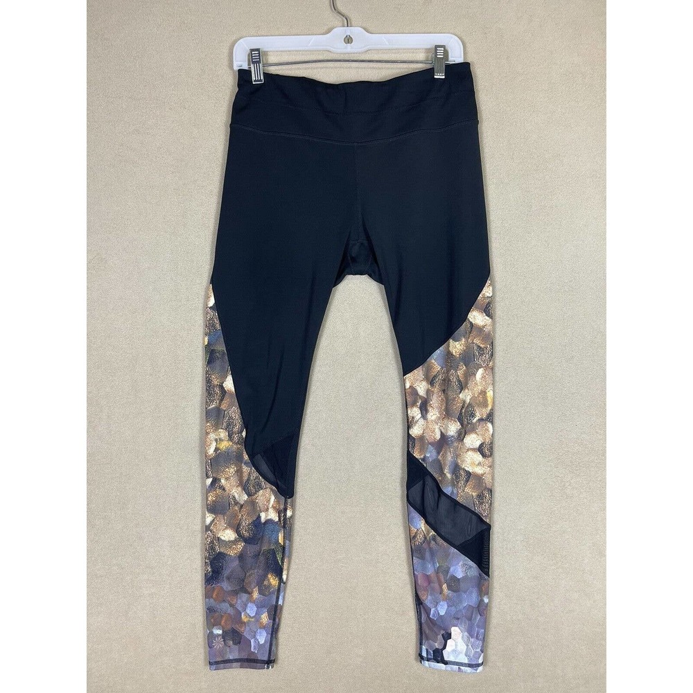 Athleta Asymmetrical Mesh Sonar Black Leggings Womens M Stretch Back Pocket